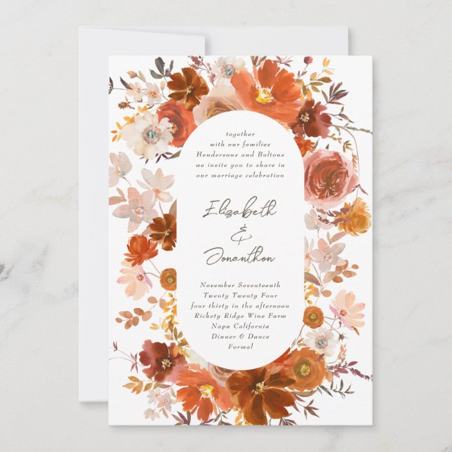 White Grey Copper Floral Botanical Wedding Arch Invitation (Front)