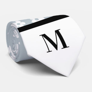 White & Grey Daisies Monogramed Necktie