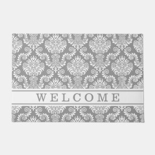 White & Grey Damask Pattern{pick your colour} Doormat