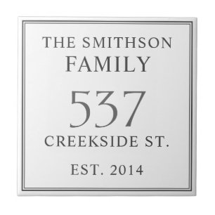 White & Grey Date Established Address House Plaque Tile