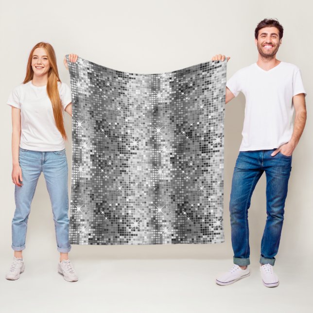 White & Grey Disco Glitter Sparkles Fleece Blanket (In Situ)