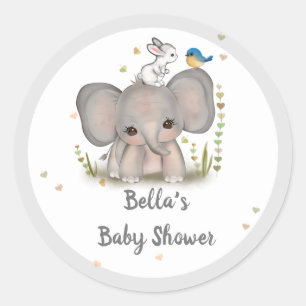 White Grey Elephant Bunny Bird Baby Shower Sticker