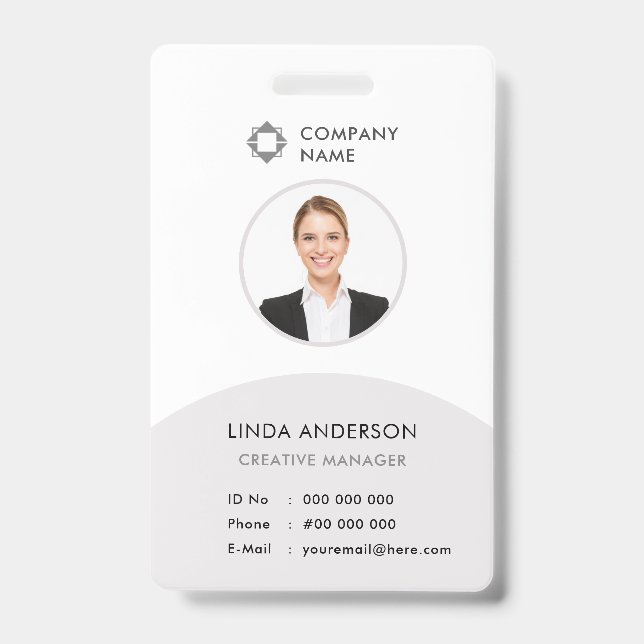 White Grey Employee Photo ID Company Logo Classy Badge (Front)