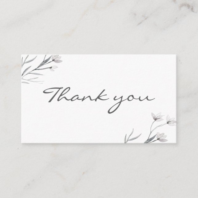 White Grey Floral thank you Stylish simple Wedding Enclosure Card (Front)