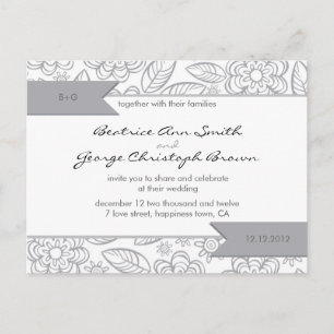 white & grey flowers pattern wedding invite