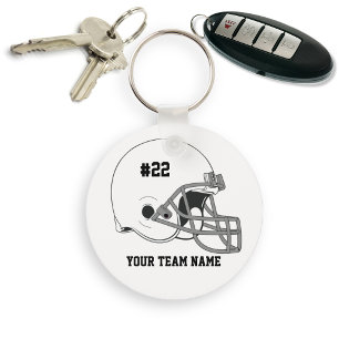 White Grey Football Helmet•Custom Key Ring