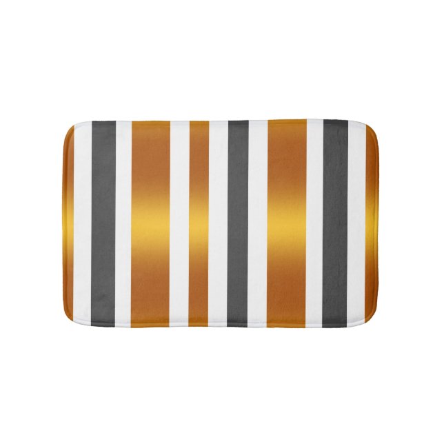White grey gold effect striped bath mat (Front)