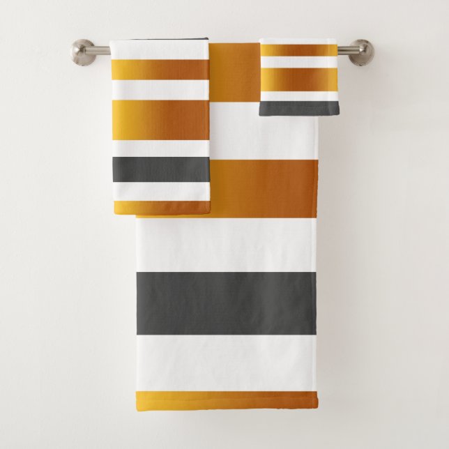White grey gold effect striped bath towel set (Insitu)