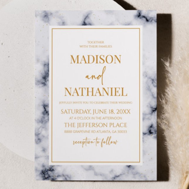 White Grey Gold Marble Elegant Wedding Invitation (Creator Uploaded)