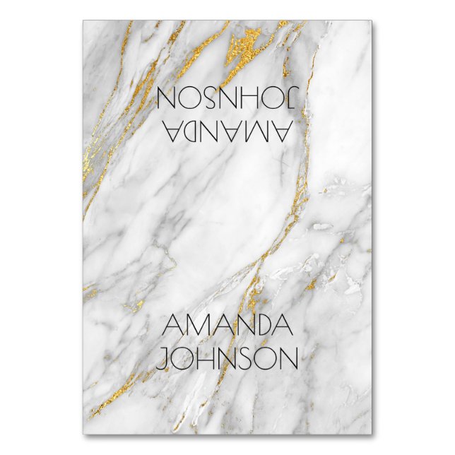 White Grey Gold Marble Table Card Name Vip (Front)