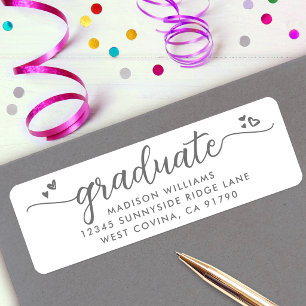 White Grey Graduation Script Hearts Modern Address