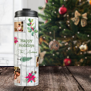 White Grey Green 5 Photo Template Christmas Thermal Tumbler