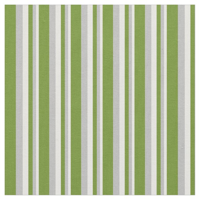 White, Grey & Green Coloured Stripes/Lines Pattern Fabric (Close Up)