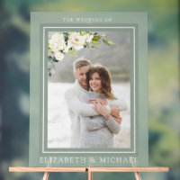 White Grey Green Floral Watercolor Photo Wedding