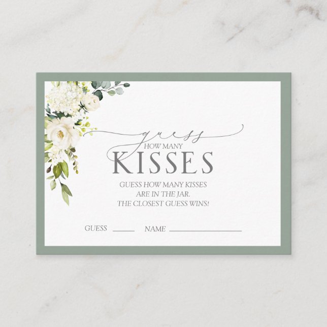 White Grey Green Watercolor Bridal Shower Game Enclosure Card (Front)