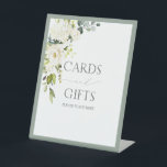 White Grey Green Watercolor Bridal Shower Gift Pedestal Sign<br><div class="desc">Designed to coordinate with my Elegant White Grey Green Watercolor Bridal Shower Suite, this gorgeous bridal shower gifts pedestal sign features a floral bouquet of lush grey green botanical leaves in shades of love and eucalyptus, and bordered in pale eucalyptus blue grey green. Part of a coordinated suite. See full...</div>