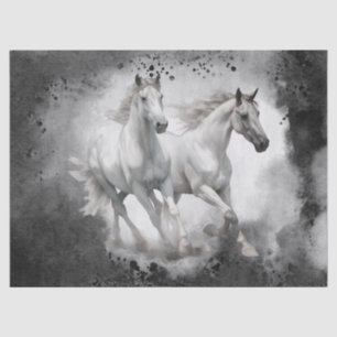 White Grey Horse Watercolor Decoupage Tissue Paper