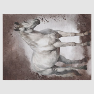 White Grey Horse Watercolor Decoupage Tissue Paper