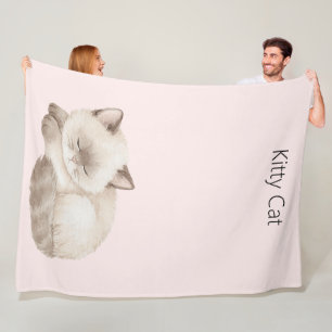 White Grey Kitty Cat Fleece Blanket