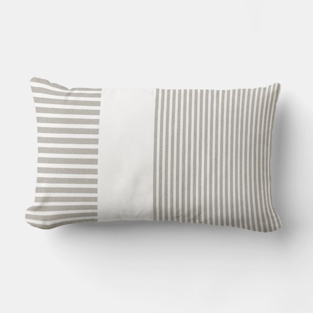 White & Grey Lumbar Lined Pillow (Front)