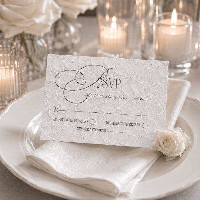 White Grey Luxury Romantic Wedding RSVP Card (Creator Uploaded)