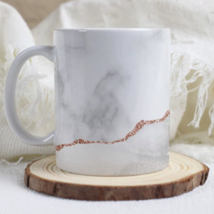 White Grey Marble Agate Rose Gold Glitter Coffee Mug