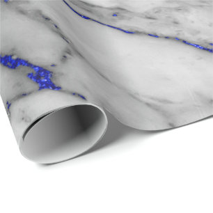 White Grey Marble Shiny Blue Navy Brushes Wrapping Paper