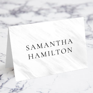 White Grey Marble Streaks CO Name Place Cards