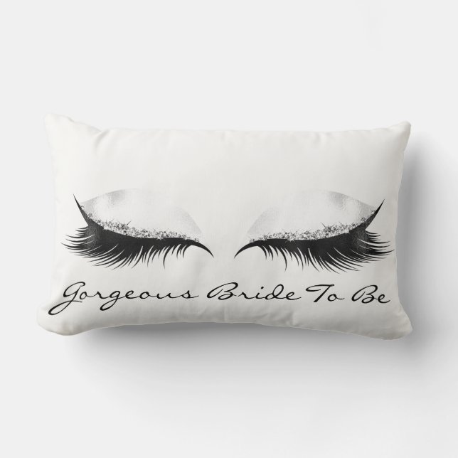 White Grey Metallic Makeup Lashes Gorgeous Bride Lumbar Cushion (Front)