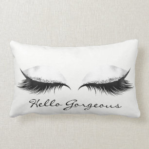 White Grey Metallic Makeup Lashes Hello Gorgeous Lumbar Cushion