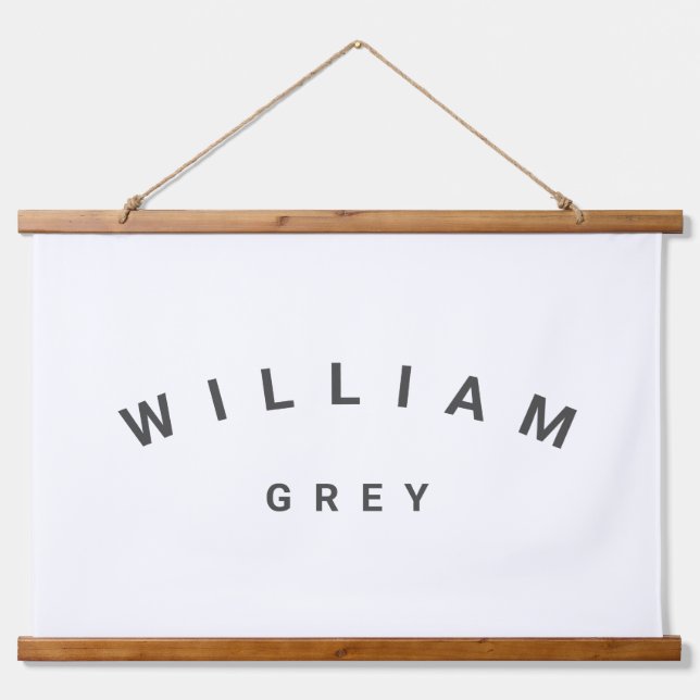 White/Grey Minimalist Name Nursery Decor Hanging Tapestry (Front)