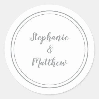 White & Grey Minimalist Wedding Bride Groom Favour Classic Round Sticker