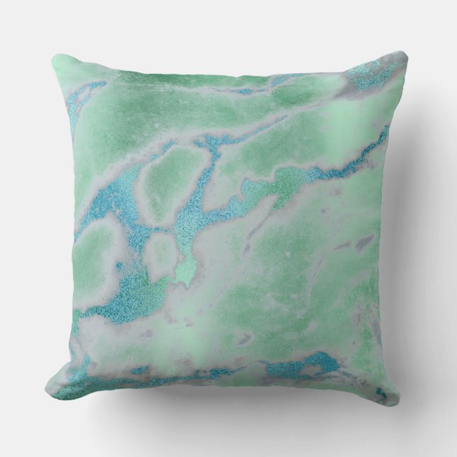 White Grey Mint Green Ocean Blue Gold VIP Marble Cushion (Front)
