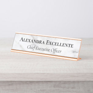 White Grey Modern Marble Minimalist Custom Desk Name Plate