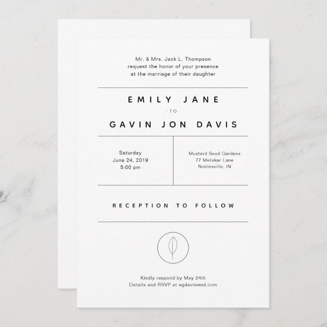 White & Grey Modern Minimal Wedding Invitation (Front/Back)