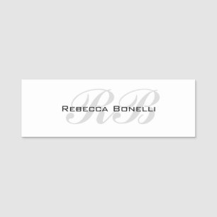 White Grey Monogram Name Initials Plain Stylish Name Tag