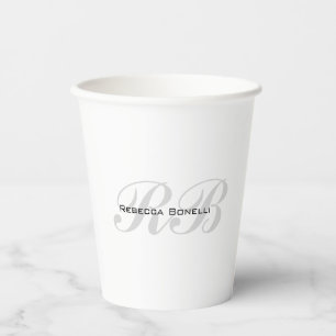 White Grey Monogram Name Initials Plain Stylish Paper Cups