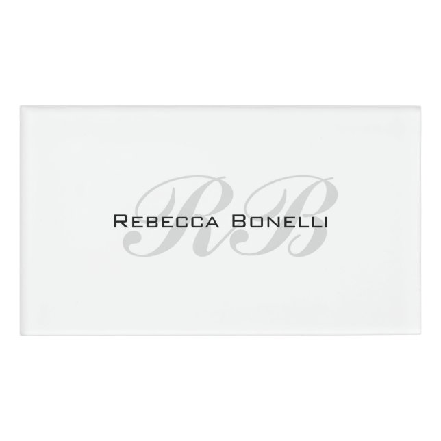 White Grey Monogram Name Initials Plain Stylish Tag (Front)