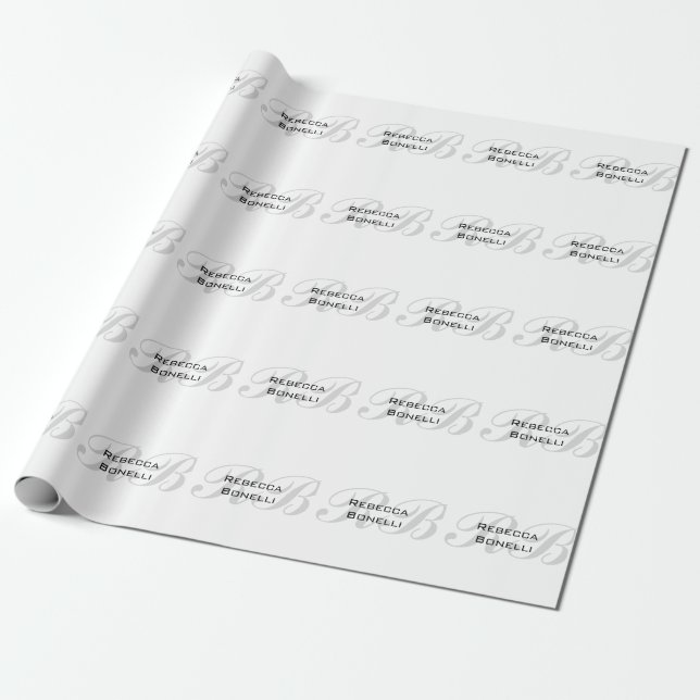 White Grey Monogram Name Initials Plain Stylish Wrapping Paper (Unrolled)