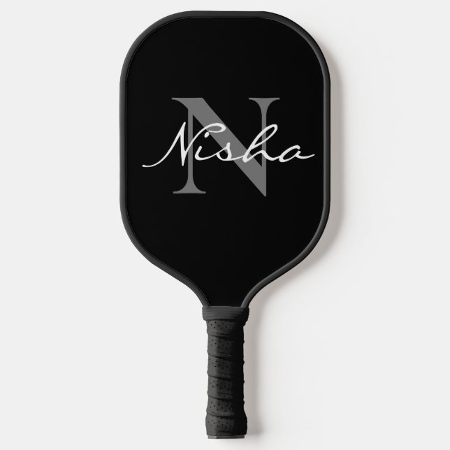 White Grey Monogram Name Pickleball Paddle (Front)