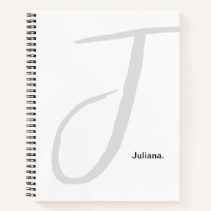 White & Grey Monogram Script Simple Notebook