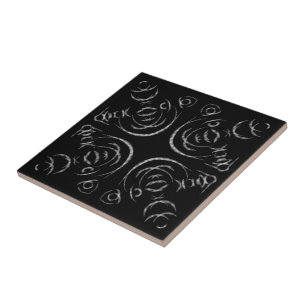 White Grey On Black Abstract Zip Ties Patterned    Tile