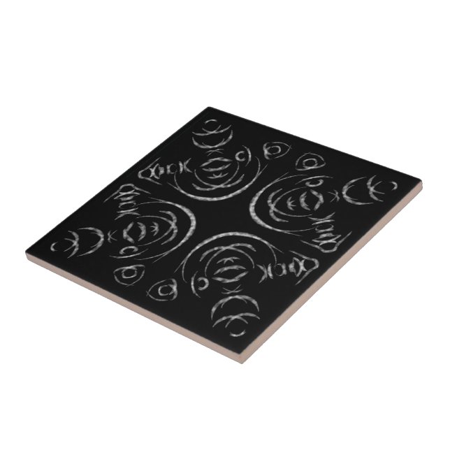 White Grey On Black Abstract Zip Ties Patterned    Tile (Side)