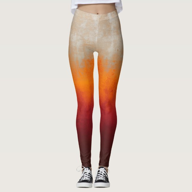 White Grey Orange Red rustic ombre Leggings (Front)