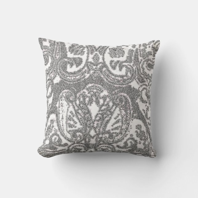 White Grey Paisley Throw Pillow/Coussin Cushion (Front)