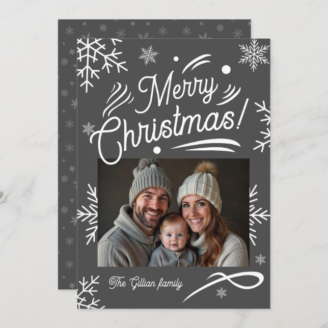 white grey photo  holiday card (Front/Back)
