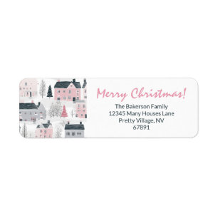 White, Grey, Pink Christmas Vintage Houses
