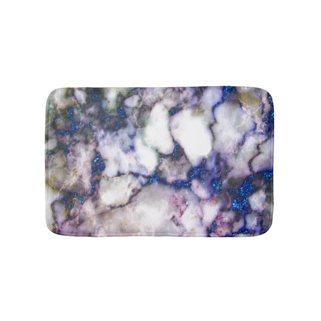 White Grey Pink Marble Stone Blue Glitter Bath Mat (Front)