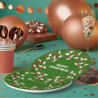 White Grey & Red Christmas Wreath On Black Paper Plate