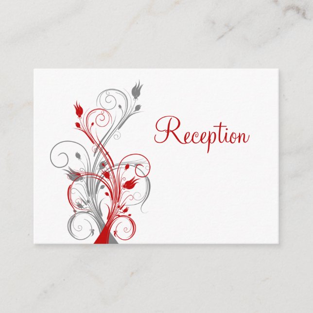 White, Grey, Red Floral Reception Enclosure Card (Front)